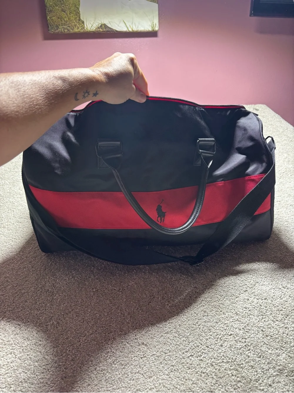 Ralph Lauren Polo Weekend Hand Bag travel Weekender Black and Red duffle.